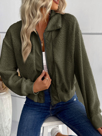 Solid Color Long-sleeved Lapel Sherpa Jacket
