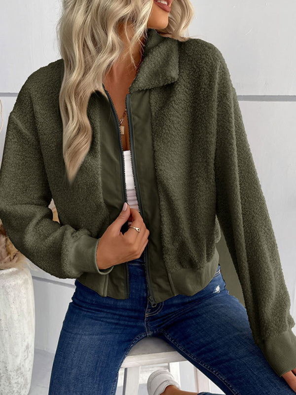 Solid Color Long-sleeved Lapel Sherpa Jacket