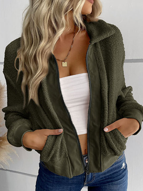Solid Color Long-sleeved Lapel Sherpa Jacket
