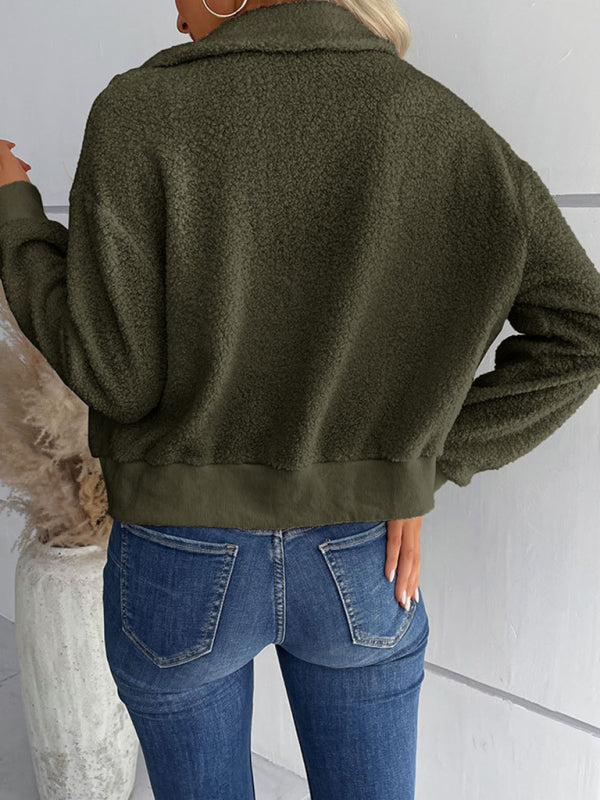 Solid Color Long-sleeved Lapel Sherpa Jacket