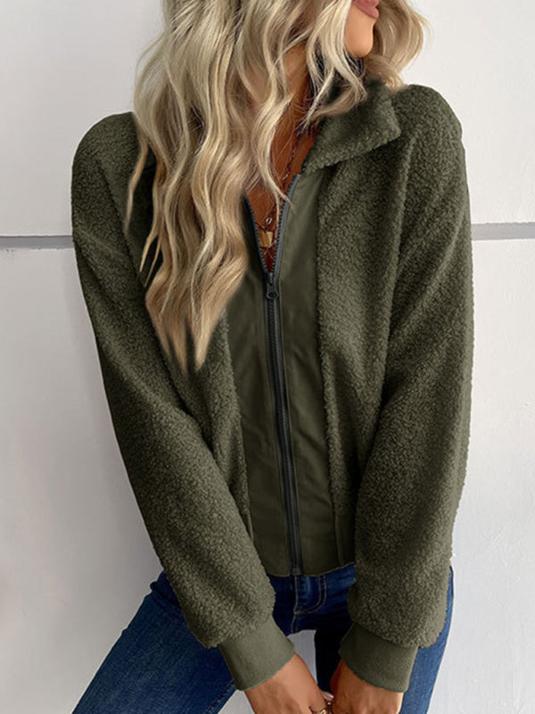 Solid Color Long-sleeved Lapel Sherpa Jacket