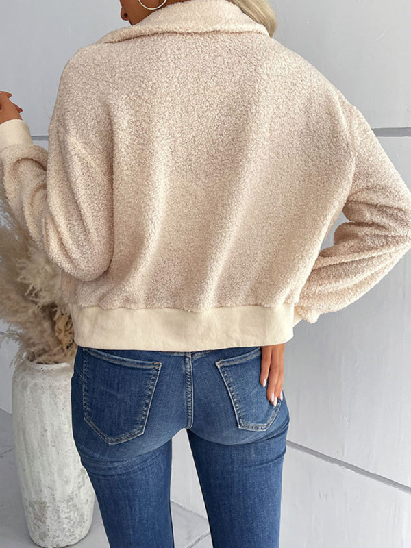 Solid Color Long-sleeved Lapel Sherpa Jacket