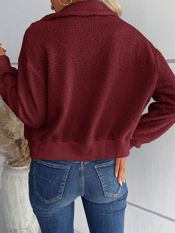 Solid Color Long-sleeved Lapel Sherpa Jacket