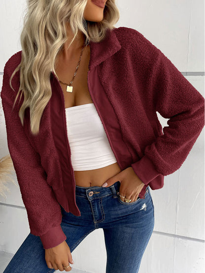Solid Color Long-sleeved Lapel Sherpa Jacket