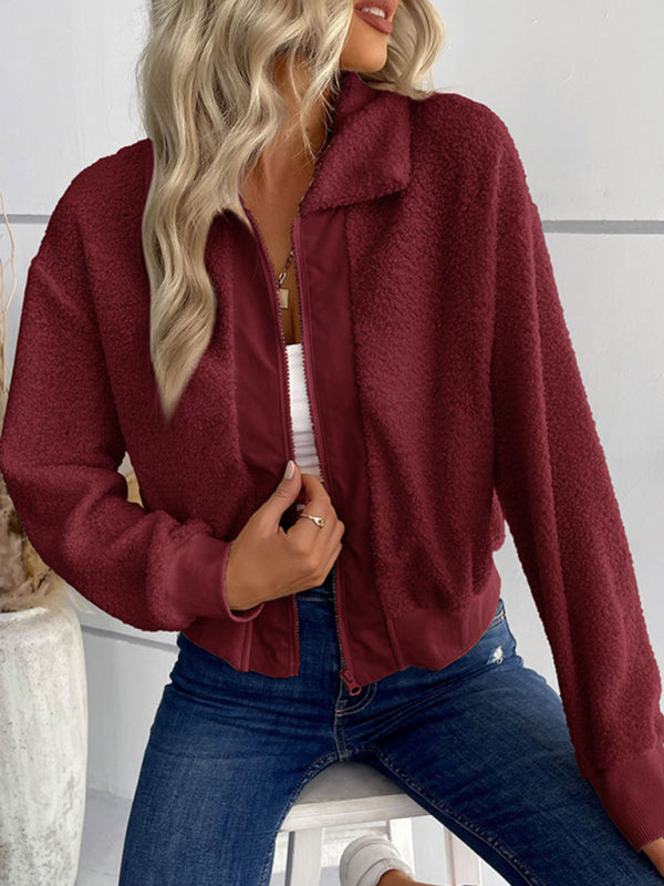 Solid Color Long-sleeved Lapel Sherpa Jacket