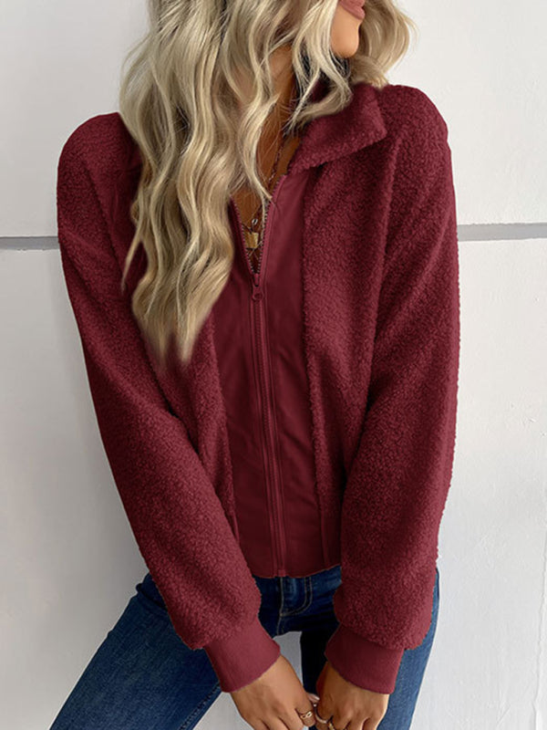 Solid Color Long-sleeved Lapel Sherpa Jacket