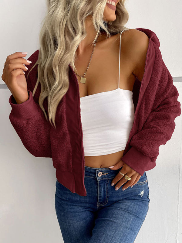 Solid Color Long-sleeved Lapel Sherpa Jacket