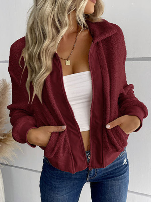 Solid Color Long-sleeved Lapel Sherpa Jacket