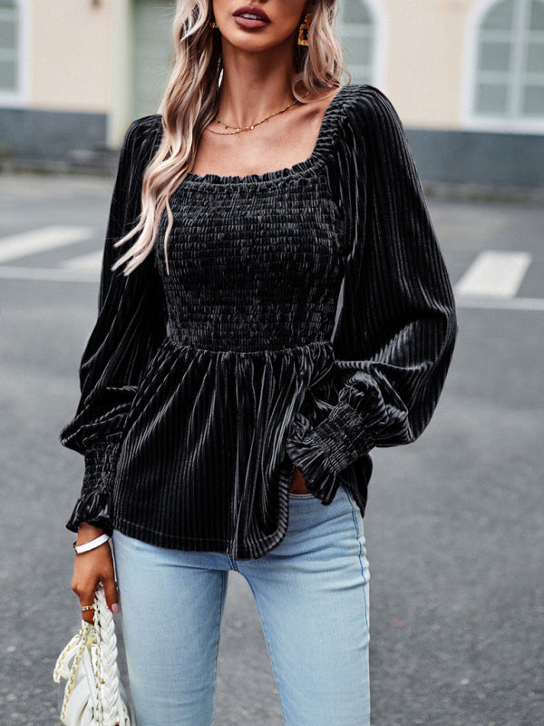 Temperament Commuter Long-sleeved Velvet Top