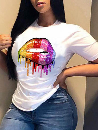 Fashion Lip Print Leisure Graphic T-Shirt