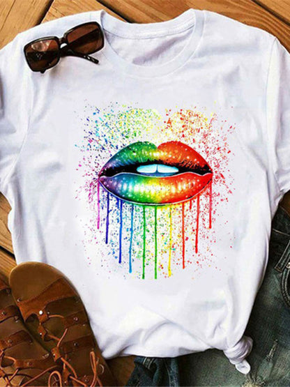 Fashion Lip Print Leisure Graphic T-Shirt