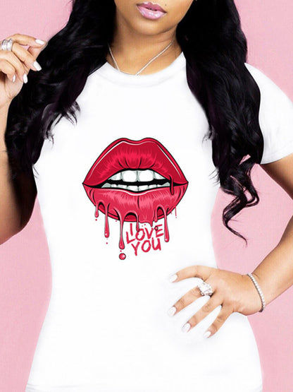 Fashion Lip Print Leisure Graphic T-Shirt