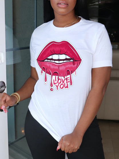 Fashion Lip Print Leisure Graphic T-Shirt