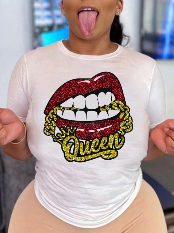 Fashion Lip Print Leisure Graphic T-Shirt