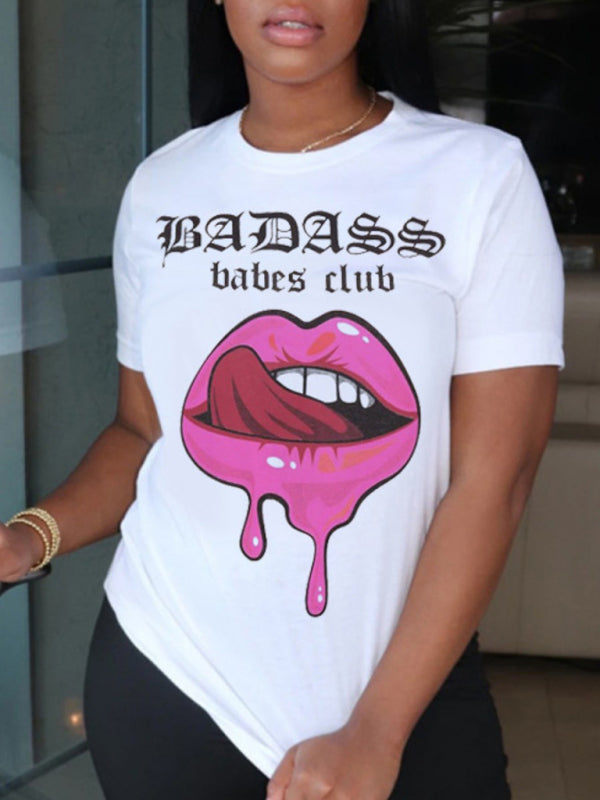 Fashion Lip Print Leisure Graphic T-Shirt