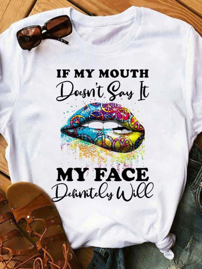 Fashion Lip Print Leisure Graphic T-Shirt