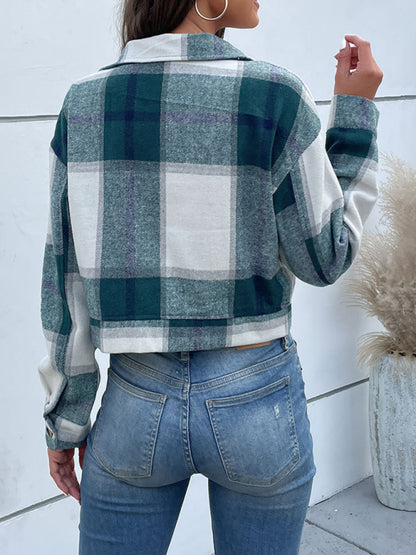 Plaid Pattern Woven Cropped Jacket