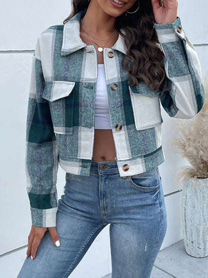 Plaid Pattern Woven Cropped Jacket