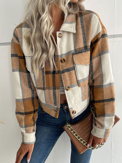 Plaid Pattern Woven Cropped Jacket