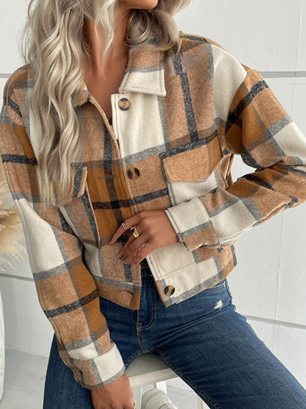 Plaid Pattern Woven Cropped Jacket