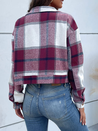 Plaid Pattern Woven Cropped Jacket