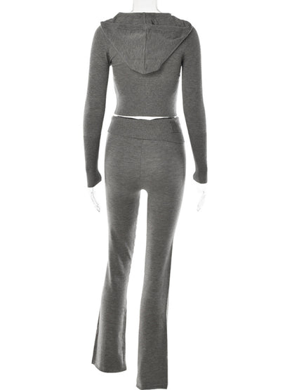 Knitted Long Sleeve Hoodie & Waist Accent Pants Set