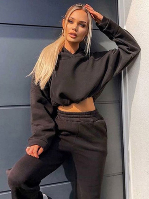 Super Soft Long-sleeve Cropped Sweatshirt & Casual Pants Set