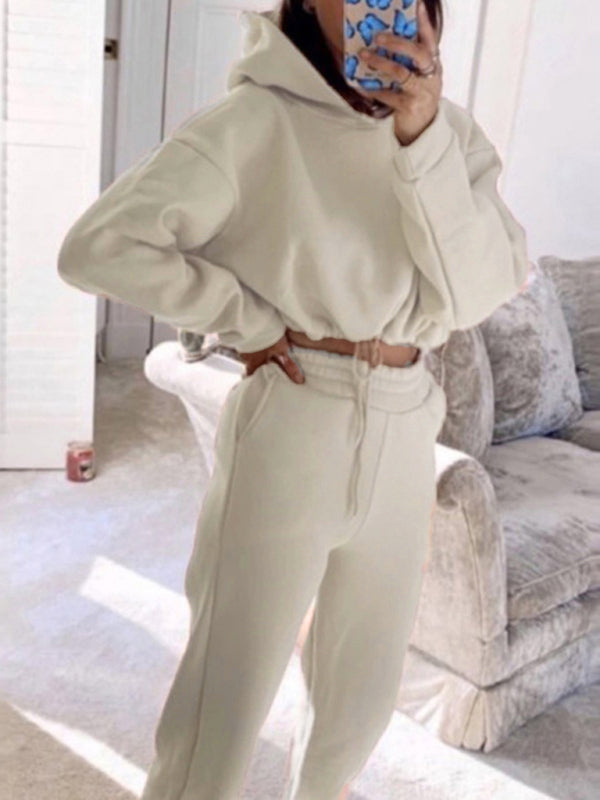 Super Soft Long-sleeve Cropped Sweatshirt & Casual Pants Set