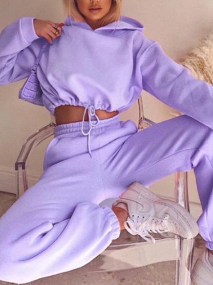 Super Soft Long-sleeve Cropped Sweatshirt & Casual Pants Set