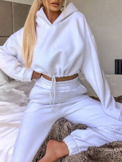 Super Soft Long-sleeve Cropped Sweatshirt & Casual Pants Set