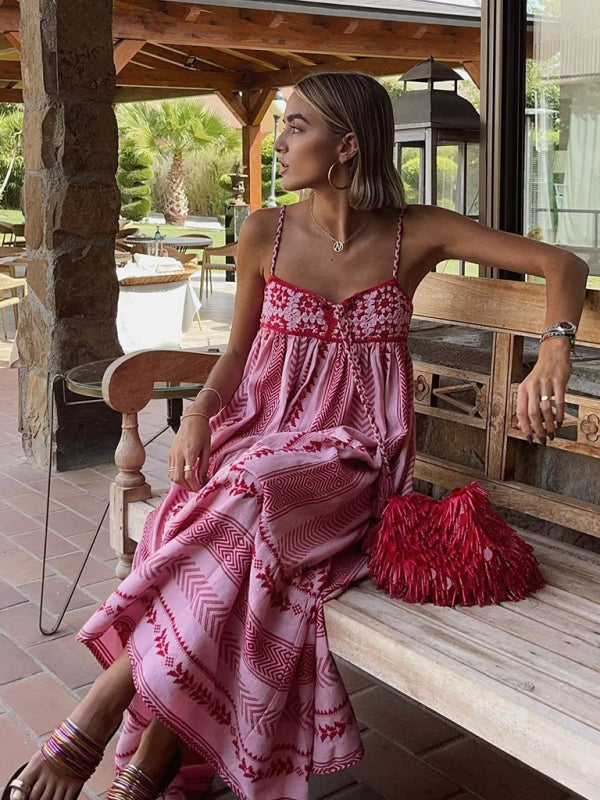 Crochet Patchwork Knitted Ethnic Style Slip Dress