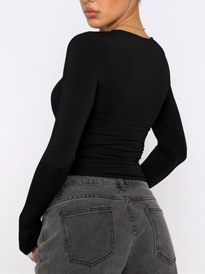 Solid Color Slim Fit Pullover Cropped T-shirt