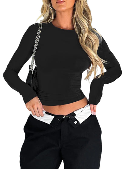 Solid Color Slim Fit Pullover Cropped T-shirt