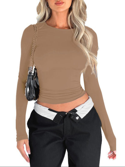 Solid Color Slim Fit Pullover Cropped T-shirt