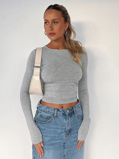 Solid Color Slim Fit Pullover Cropped T-shirt