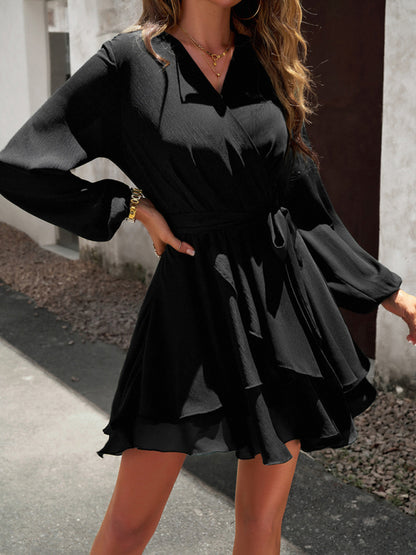 V-neck Elegant Long-sleeved Multi-layered Mini Dress