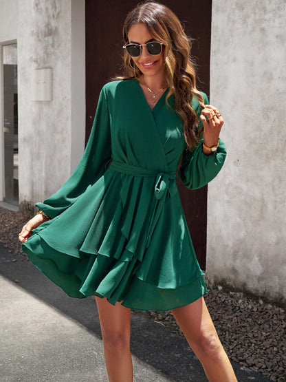 V-neck Elegant Long-sleeved Multi-layered Mini Dress