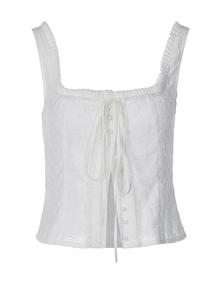 Square Collar Lace Strap Slim-fit Drawstring Cami