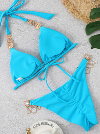 Halter Style Low-waist Knitted Bikini Swimsuit