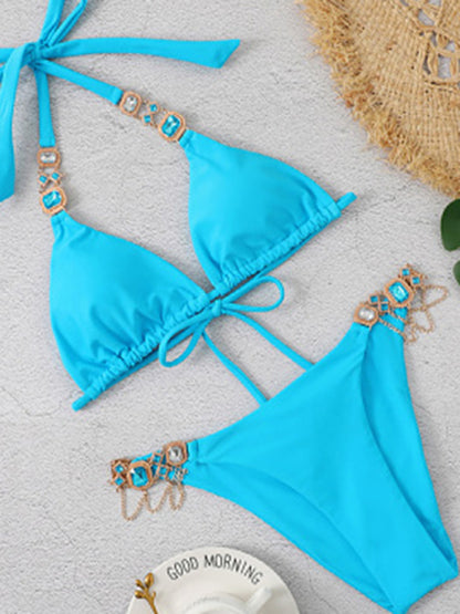 Halter Style Low-waist Knitted Bikini Swimsuit