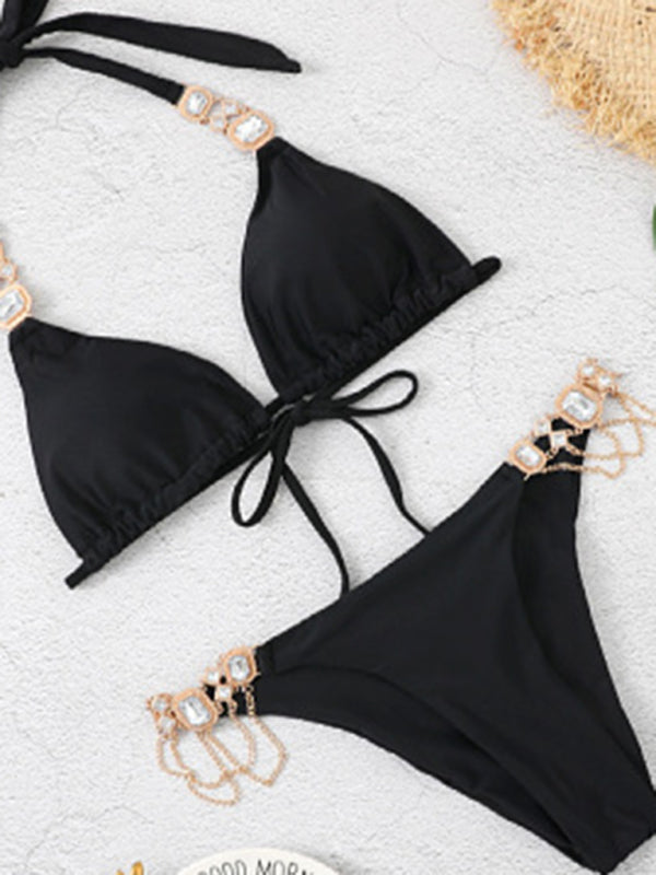 Halter Style Low-waist Knitted Bikini Swimsuit