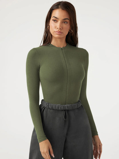 Zippered Placket Sexy Long Sleeve Bodysuit