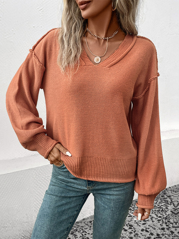 Orange Casual Knit Acrylic Long Sleeve Sweater