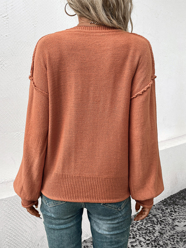 Orange Casual Knit Acrylic Long Sleeve Sweater