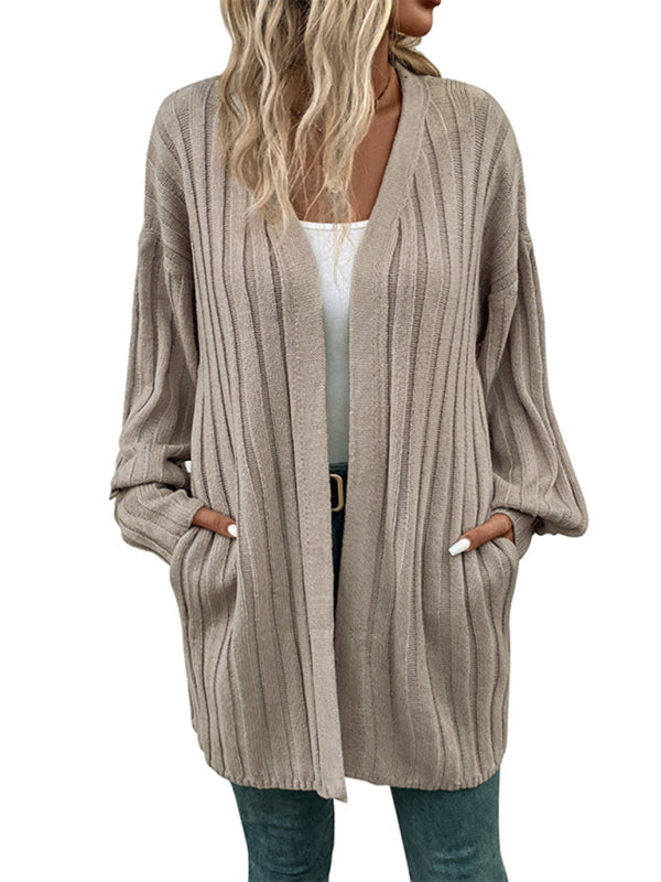 Longline Khaki Long Sleeve Cardigan Sweater