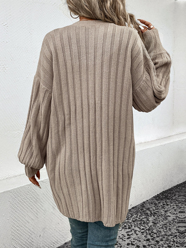 Longline Khaki Long Sleeve Cardigan Sweater