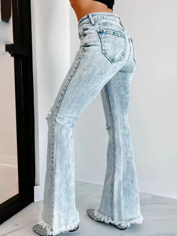 Micro-Boom Washed High Waist Ripped Jeans