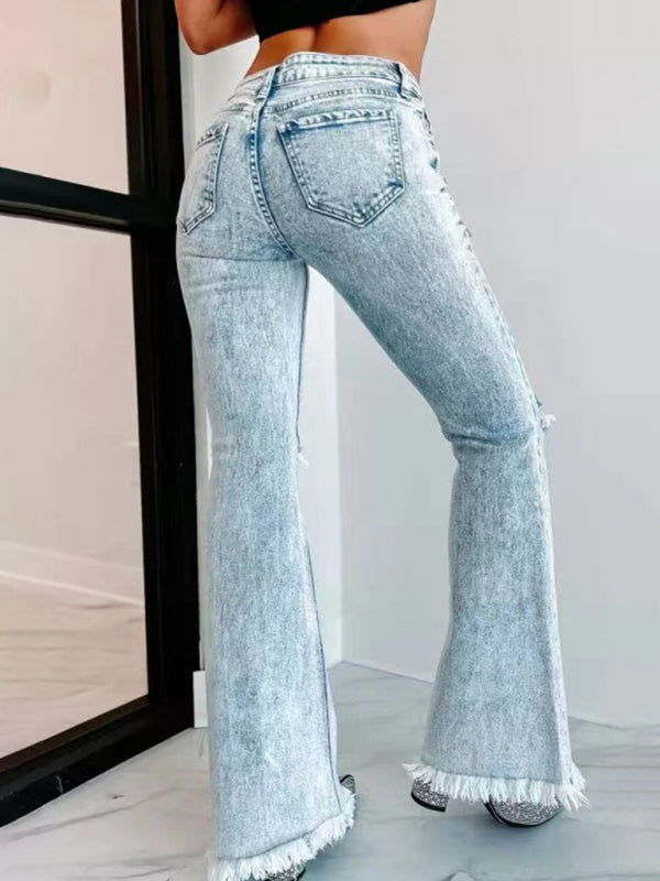 Micro-Boom Washed High Waist Ripped Jeans