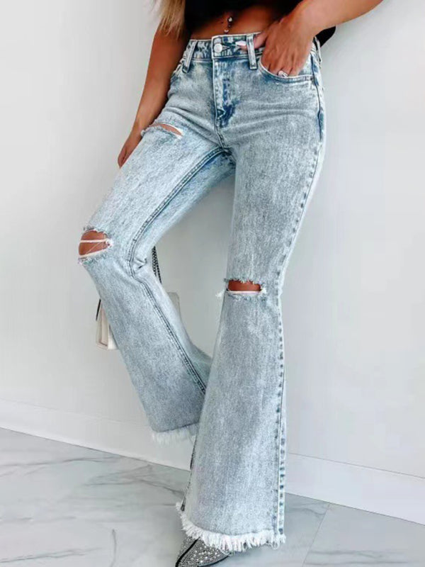 Micro-Boom Washed High Waist Ripped Jeans