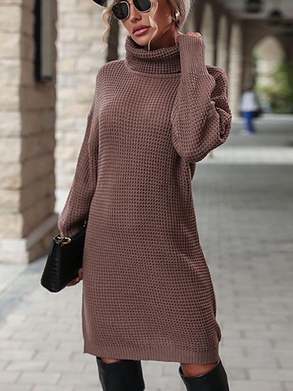 Coffee Color Turtleneck Mini Sweater Dress